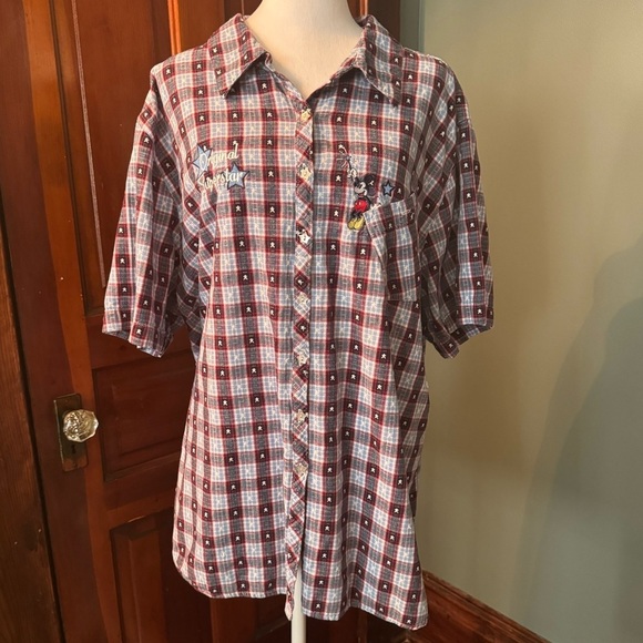 Y2K Disney Mickey Mouse Men’s Button Down Plaid Shirt - Picture 1 of 9